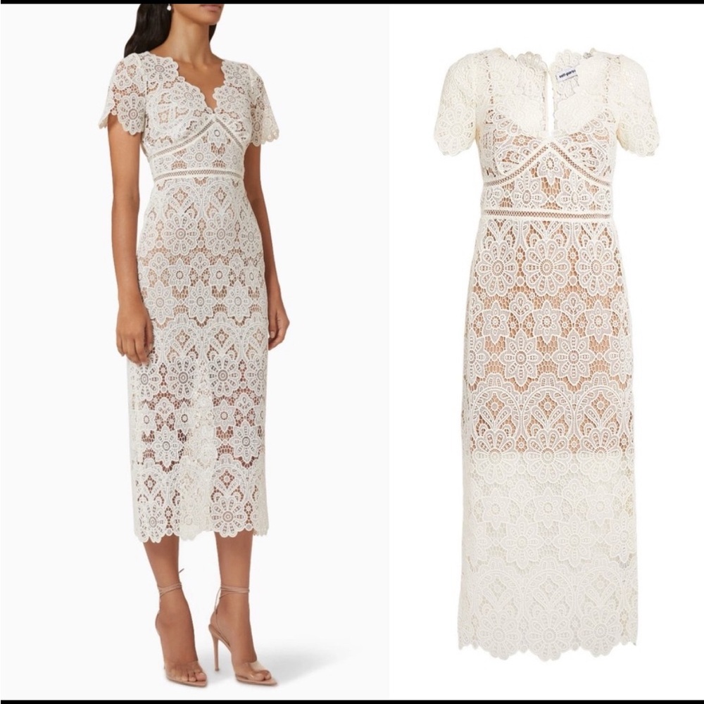 Self-Portrait White Lace Midi Dress